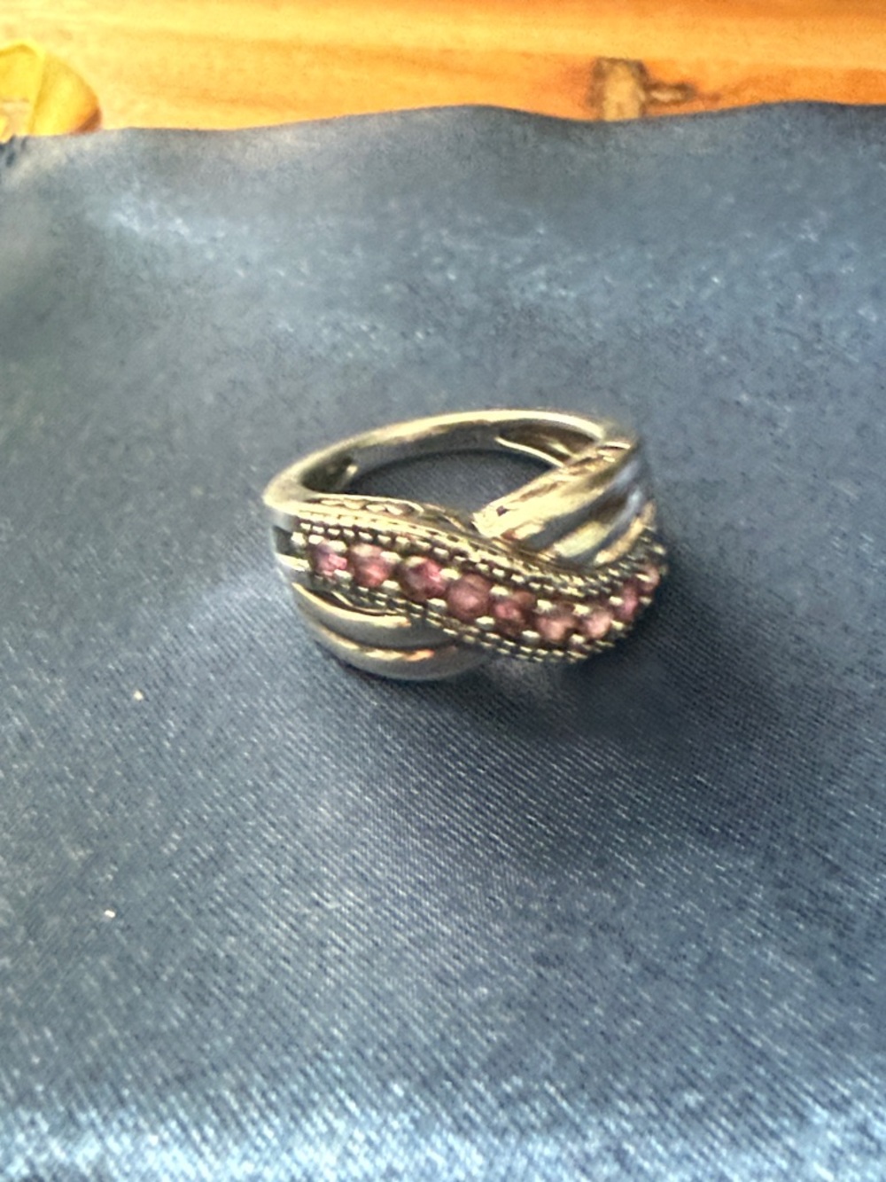 Silver-Tone Women's Ring with Pink Crystal Accents